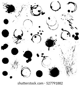 Big collection of grunge circles, splashes, spots and cup prints. Creativity concept