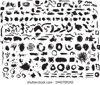 Big collection of grunge stains and brushes. Vector design elements isolated on a white background.