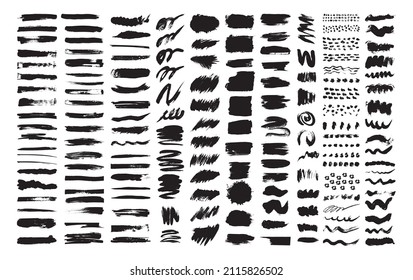 Gran colección de pinceles de textura gruesa, manchas, manchas, salpicaduras. Elementos de diseño de vectores aislados en un fondo blanco.
