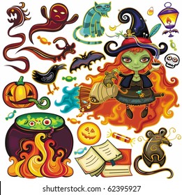  Big collection of Halloween objects, icons, design elements