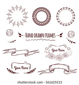 Big collection of hand drawn badges, borders, frames and labels. Doodle frames for greeting cards, invitations and postcards. 