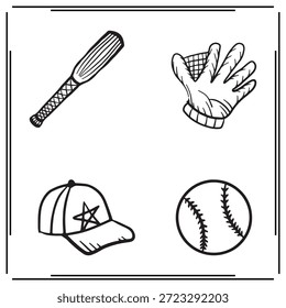 Eine große Sammlung von handgezeichneten Baseball Silhouette Set, handgezeichnete Baseball Silhouette Logo einzeln auf weißem Hintergrund.