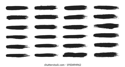 Big collection of hand drawn calligraphy brush strokes black paint texture set vector illustration isolated on white background. Calligraphy brushes high detail abstract elements.