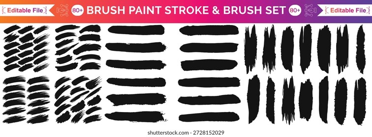 Große Sammlung von handgezeichneten Kalligrafie Pinsel Striche schwarze Malerei Textur Set Vektorgrafik einzeln auf weißem Hintergrund. Kalligrafie bürstet abstrakte Elemente mit hoher Detailgenauigkeit.