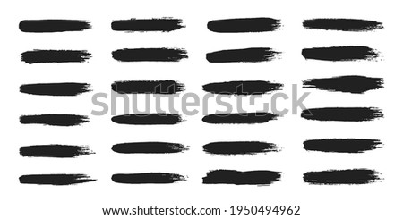 Big collection of hand drawn calligraphy brush strokes black paint texture set vector illustration isolated on white background. Calligraphy brushes high detail abstract elements.