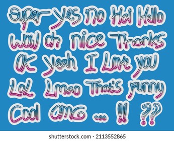 Big Collection Of Hand Drawn Colorful Typographic Sticker Design