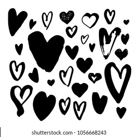 Big collection of hand drawn doodle hearts. Handwriting different heart set. Hand made unique illustration for postcard, printing, tatoo. Lovely fresh design. Vector ink. Eps 8, 10.