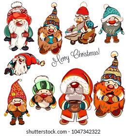 Big collection of hand drawn dwarfs for Christmas illustrations