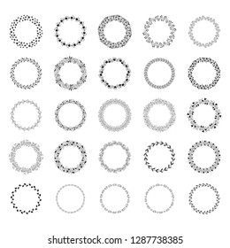 Big collection of hand drawn floral doodle frames. Minimalistic concept of decorative design elements on white background. Can be used for wedding invitation, photo overlay, and greeting card