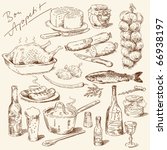 big collection of hand drawn food