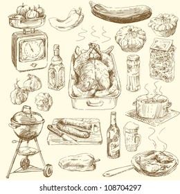 big collection of hand drawn food