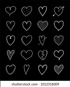 Big collection of hand drawn hearts. Vector.