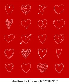 Big collection of hand drawn hearts. Vector.