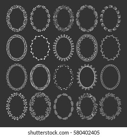 Big collection of hand drawn oval frames, borders and wreaths. Ornate vector.