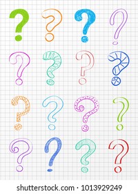 Big collection of hand drawn question marks - icons. Vector.