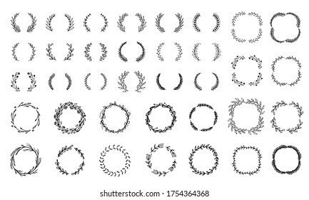 Big collection of hand drawn vector floral wreaths and frames 