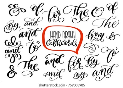 Big collection of hand lettered ampersands and catchwords isolated on white background. Great vector design set for wedding invitations save the date cards and other stationary.