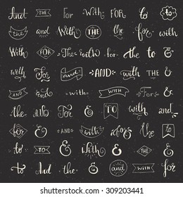 Big collection of hand sketched ampersands and catchwords made in vector. Handsketched set of design elements. Calligraphic detailes.
