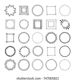 Big collection of handdrawn borders. Handdrawn doodle frames.