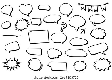 Große Sammlung handgezeichneter Comic-Sprechblasen, Legenden und Bursts. Leere Vorlagen für Dialog, Anführungszeichen und Nachrichten. Vektorgrafik-Set für Comics, Aufkleber, Social Posts, UI