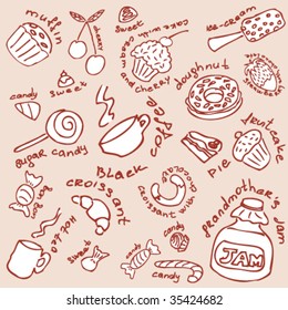 Big collection of the hand-drawn doodles of the different desert.