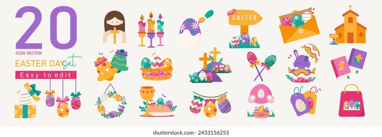 Big Collection of Happy Easter Objects. Flat Design Vector Illustration. Set of Creating Easter-related Designs, Crafts, Or Decorations.
