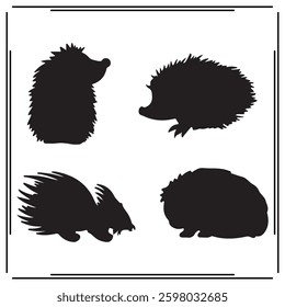 
A big collection of  Hedgehog silhouette  logo isolated on white background.