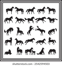 A big collection of horses silhouette set, horse silhouette logo isolated on white background.

