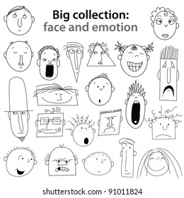 Big collection of - human emotions. Joy, happiness, indifference, anger, ... Vector set.