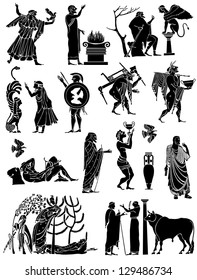 Big collection of icons in the Greek style