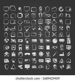 Große Kollektion Illustrationsdoodle-Design des Cybersicherheitselements auf der Tafel