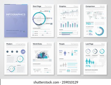 Big collection of infographic business brochures and graphics. Use for workflow layout, diagram, number options, step up options, web template, infographics, websites, brochures, flyers and prints.