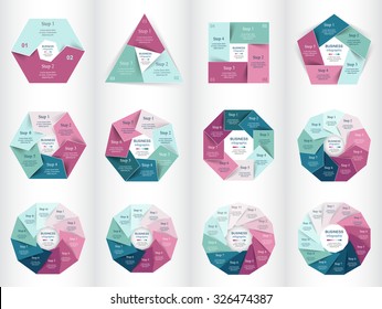 Big collection of infographic templates for business with 2, 3, 4, 5, 6, 7, 8, 9, 10, 11 and 12 options or steps. Vector illustration can be used for diagram, graph, presentation and chart.