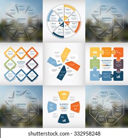 Big collection of infographic templates for business with 8 options or steps. Vector illustration can be used for diagram, graph, presentation and chart.