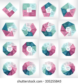 Big collection of infographic templates for business with 4, 5, 6, 7, 8, 9, 10, 11 and 12 options or steps. Vector illustration can be used for diagram, graph, presentation and chart.