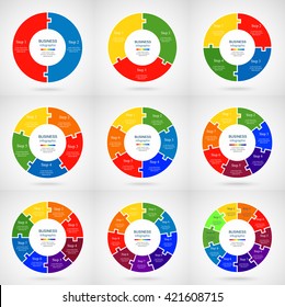 Big collection of infographic templates for business with 2, 3, 4, 5, 6, 7, 8, 9 and 10 options or steps. Vector illustration can be used for diagram, graph, presentation and chart.