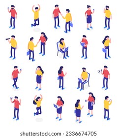 A big collection of isometric illustrations featuring both male and female characters. Vector.