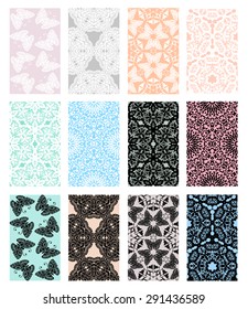 Big collection of  lacy patterns. Lace seamless patterns  on pastel background