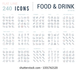 Große Sammlung linearer Symbole.Lebensmittelmenge 
