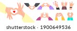 Big collection with I love you heart sign. Set of Valentine day and expressions love to you, message of love hand gesture, shapes heart with both hands. 