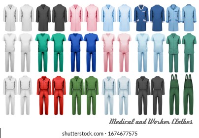 Big collection of medical and worker clothes. Vector illustration