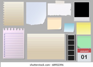 Big collection of message paper on the metal panel, vector illustration