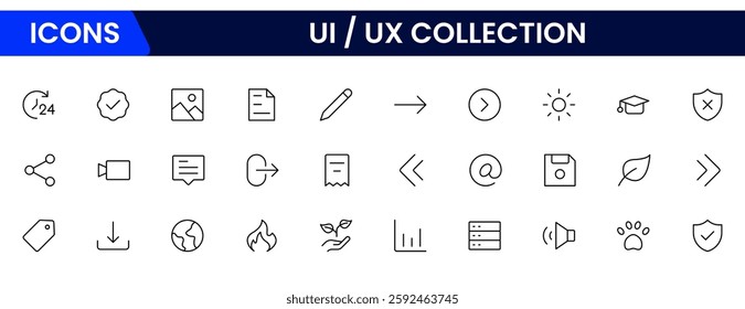 It is a big collection of minimalist and simple UX UI web icons. Vector illustrator. Suitable for Web Page, Mobile App, Web, and Print.