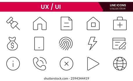 It is a big collection of minimalist and simple UX UI web icons. Vector illustrator. Suitable for Web Page, Mobile App, Web, and Print.