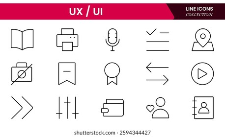 It is a big collection of minimalist and simple UX UI web icons. Vector illustrator. Suitable for Web Page, Mobile App, Web, and Print.