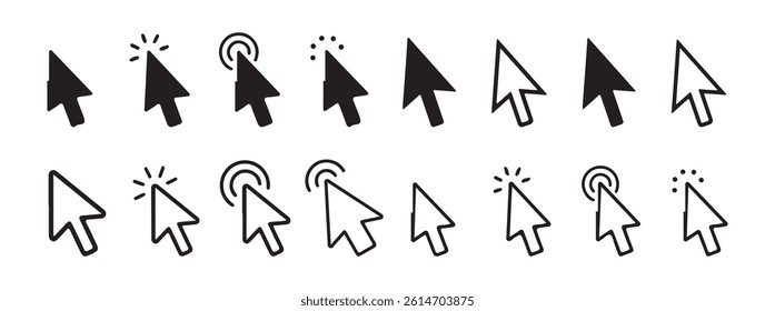 Big collection Mouse click cursor set. Hand Cursor. Click icon. Vector Illustration