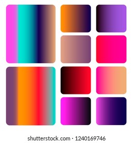 Big collection of neon holographic gradients. Color swatches for design in retrofuturistic 80s - 90s style. 