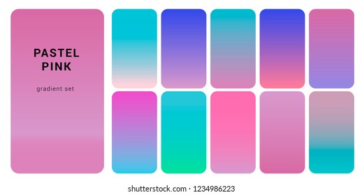 Big collection of neon pastel holographic gradients. Color swatches for design. Synthwave/ Vaporwave color palette.