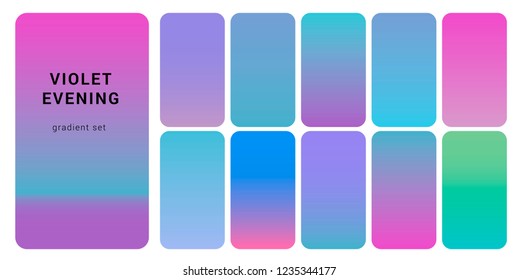 Big collection of neon pastel holographic gradients. Color swatches for design. Synthwave/ Vaporwave color palette.