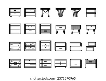 A big collection of nightstands in black outline style.
